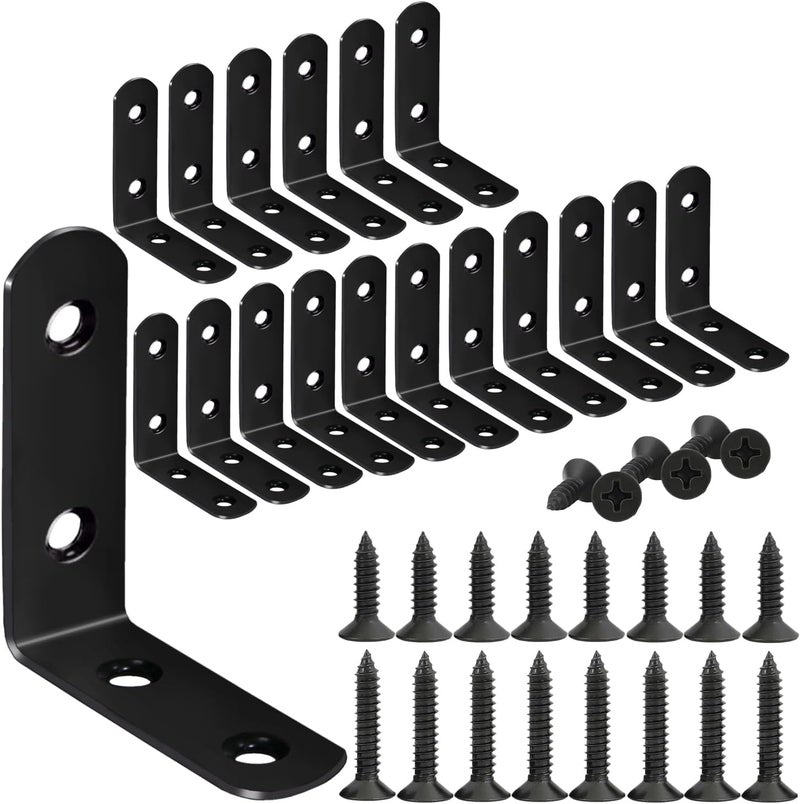 YIVCKOM 18-Pack L Shape Corner Brackets, Stainless Steel Metal Angle Braces for Wood Furniture, Heavy Duty Black 2 inch Shelf Bracket with Long Screws for Household Project (L Shape Black) - Image 1